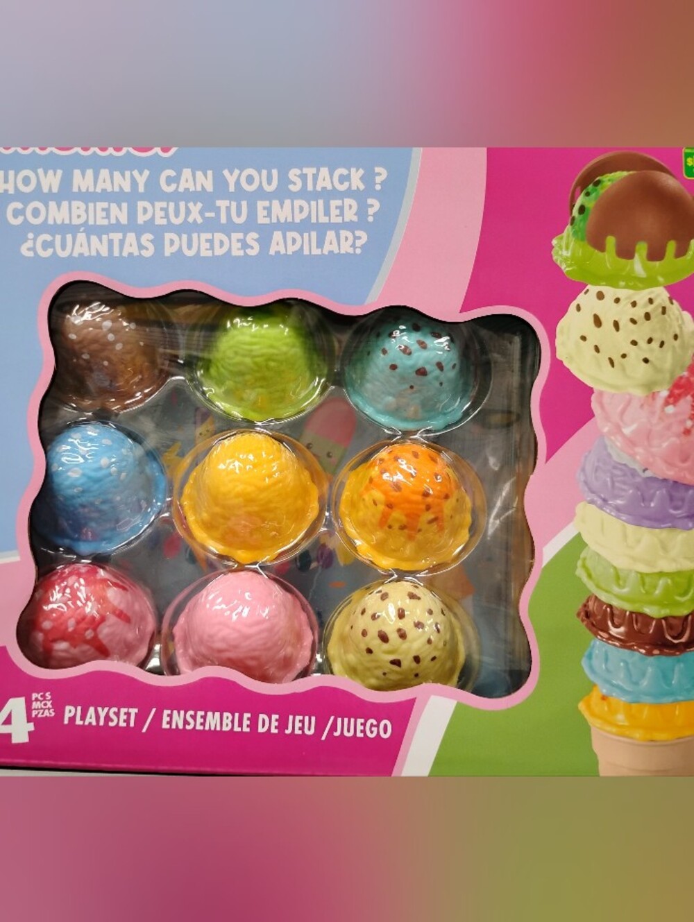 Playful Ice Cream Stackable Toy Set - Pink, Yellow, Blue, Green, Orange
